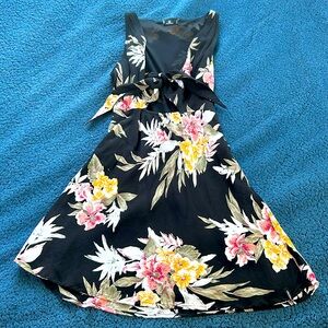 Volcom Black lined Floral front tie/cut out and A line hem